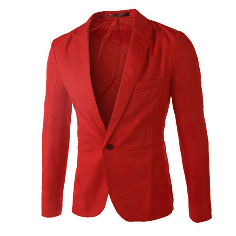 Abrigo de traje ajustado para hombre, chaqueta informal con solapa, manga larga, un botón, Color sólido, a la moda