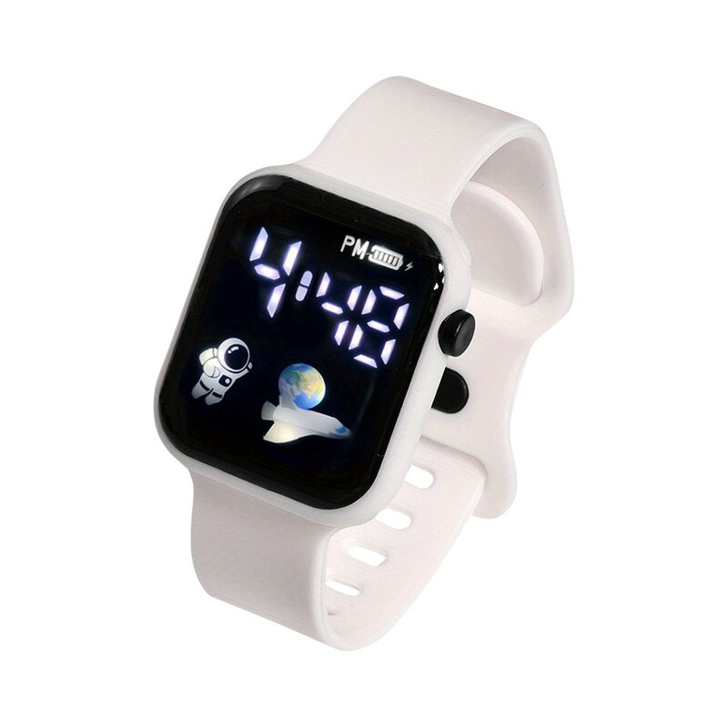 Jam Anak cocok untuk siswa luar ruangan jam tangan elektronik layar Led jam tangan waktu persegi tombol penyetel tali silikon
