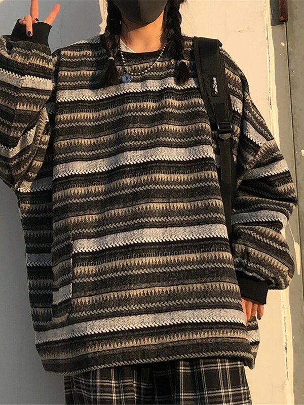 Maglioni a righe donna pullover Oversize autunno inverno maglione lavorato a maglia Hip Hop Ulzzang BF maglione Unisex donna Retro coppie top