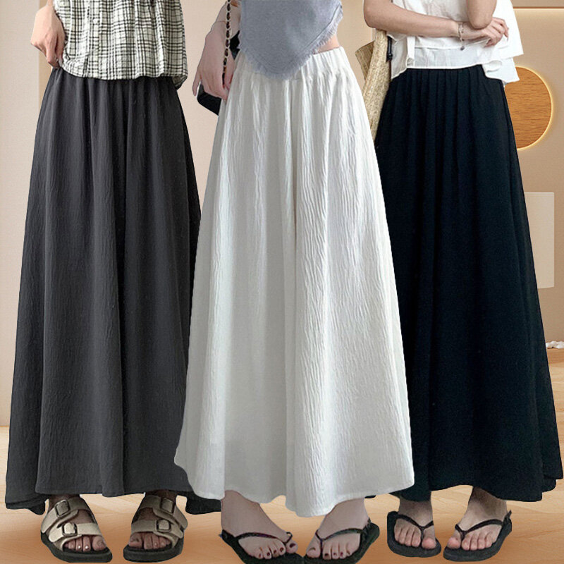 Women's Skirt Pants Cotton Line Elastic Waist Wide Leg Casual Pants Loose Women Street High Waist Trousers