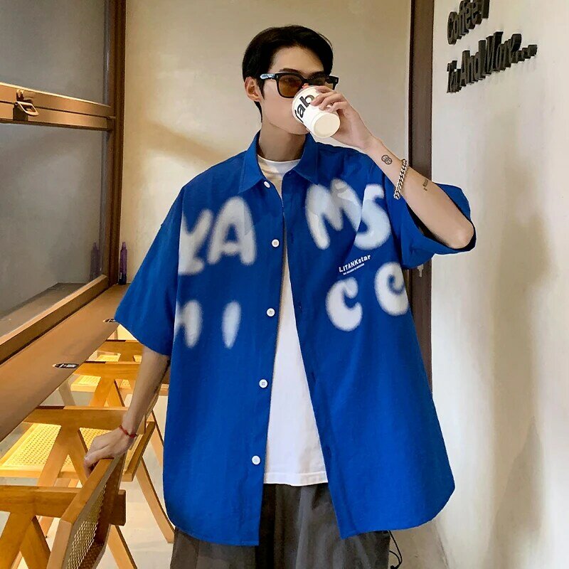 2024 estate moda lettera stampa camicia da uomo Casual manica corta tendenza oversize coreano Streetwear camicie Retro allentato Y2k T Shirt