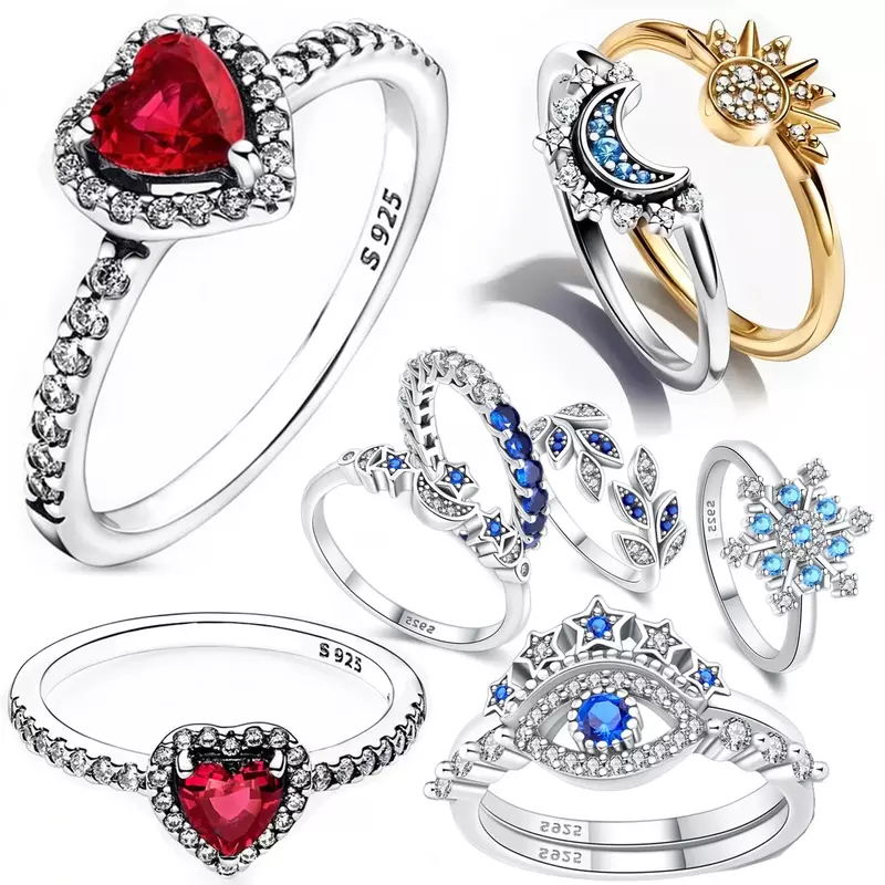 ใหม่แหวนหัวใจสีแดง925เงินสเตอร์ลิงประกายแหวน925เงินออกแบบ Zircon แหวนเครื่องประดับเทศกาลของขวัญ