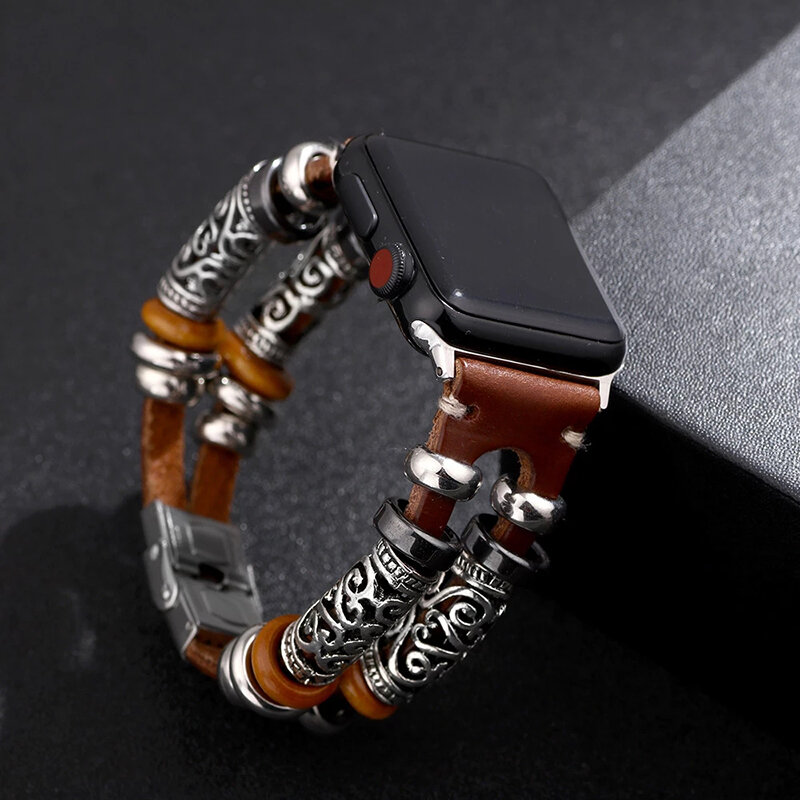 Pulseira de couro para Apple Watch Ultra 2, pulseira esportiva feminina para iWatch Series 9, 8, 7, 6, 5, 4, 3, SE, pulseira de relógio, 49mm, 45mm, 44 milímetros, 42 milímetros, 40 milímetros
