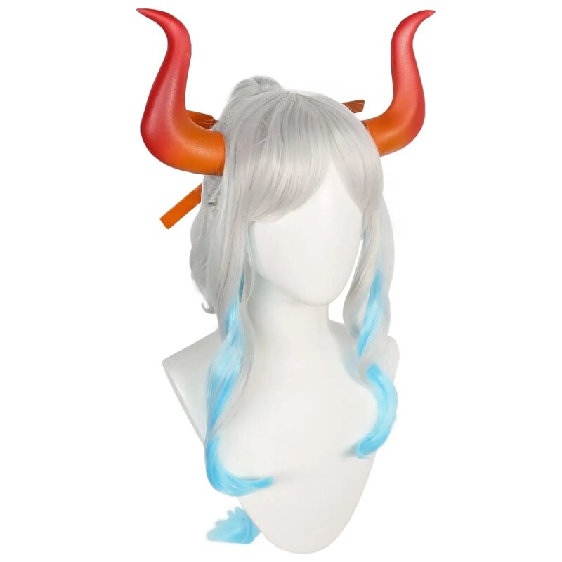 Женский костюм для косплея аниме, парик для косплея Ямато с рогами, костюмы Ямато с длинными завитками и градиентом, Женский костюм для Хэллоуина