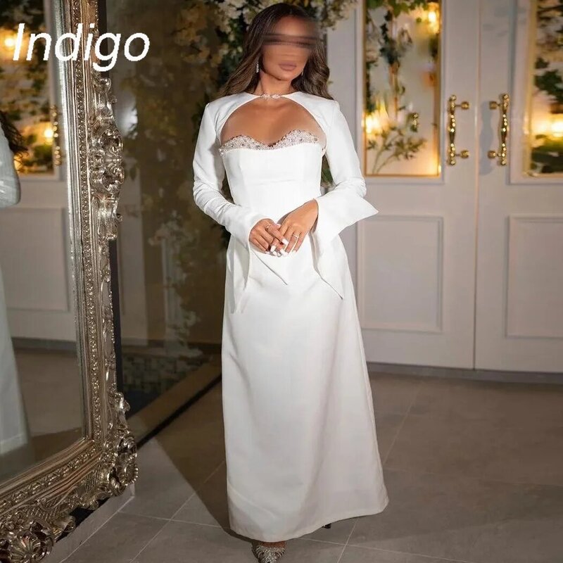Вечерние платья цвета индиго из двух частей, элегантное официальное женское платье с сердечком и бусинами, коллекция 2024 года, арабское платье из искусственной кожи