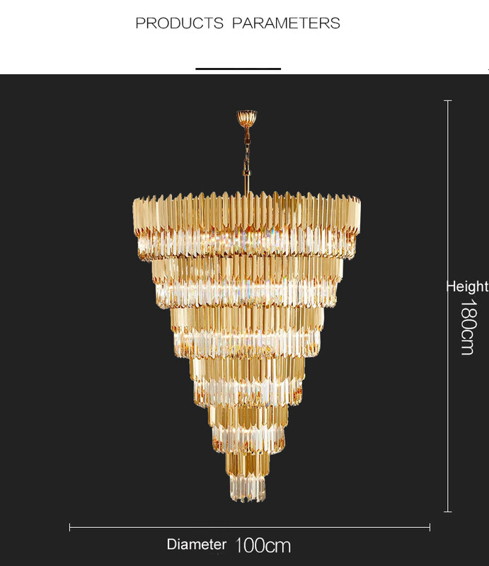 Большая роскошная хрустальная люстра, длинная Современная американская люстра, светильник, светодиодная лампа, освещение для отеля и дома, диаметр 100 см, высота 180 см