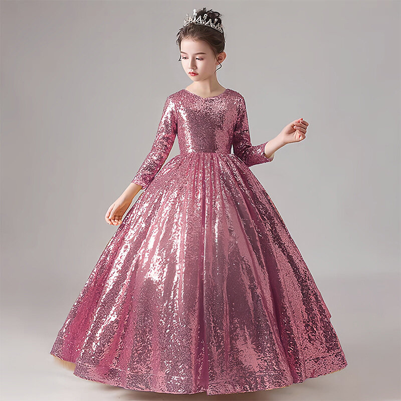 Princesa vestido com lantejoulas para meninas, tutu com design de flores, para festa de casamento, 11 anos