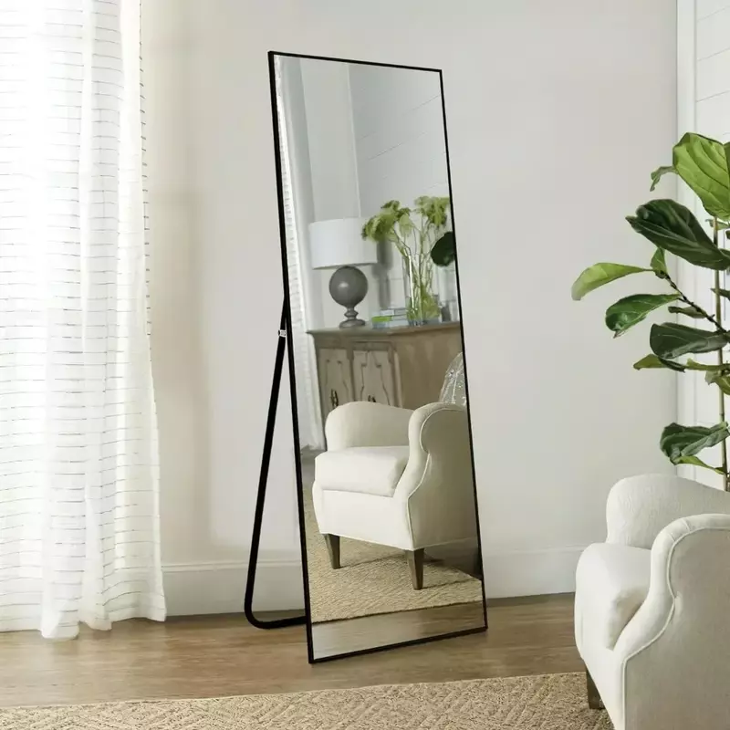 Espejo de longitud completa, marco de aleación de aluminio de 59x16 pulgadas, pared grande, tocador, dormitorio, espejo de tocador, espejos de sala de estar, negro