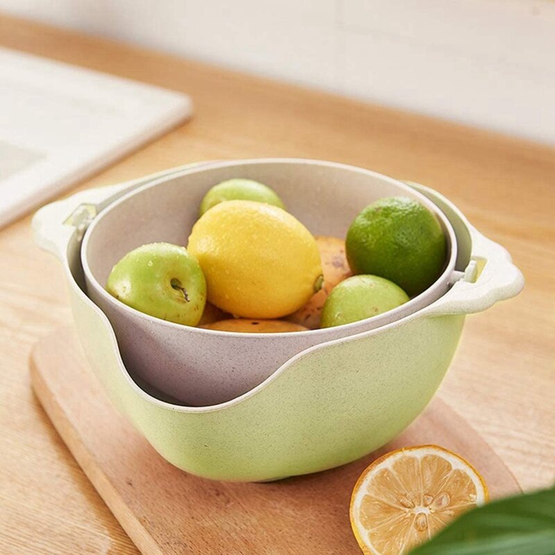 2 In 1 Kitchen Colander/Strainer Bowls,2 Pack Double Layerde Detachable Drain Basin/Basket,Fruits Cleaning