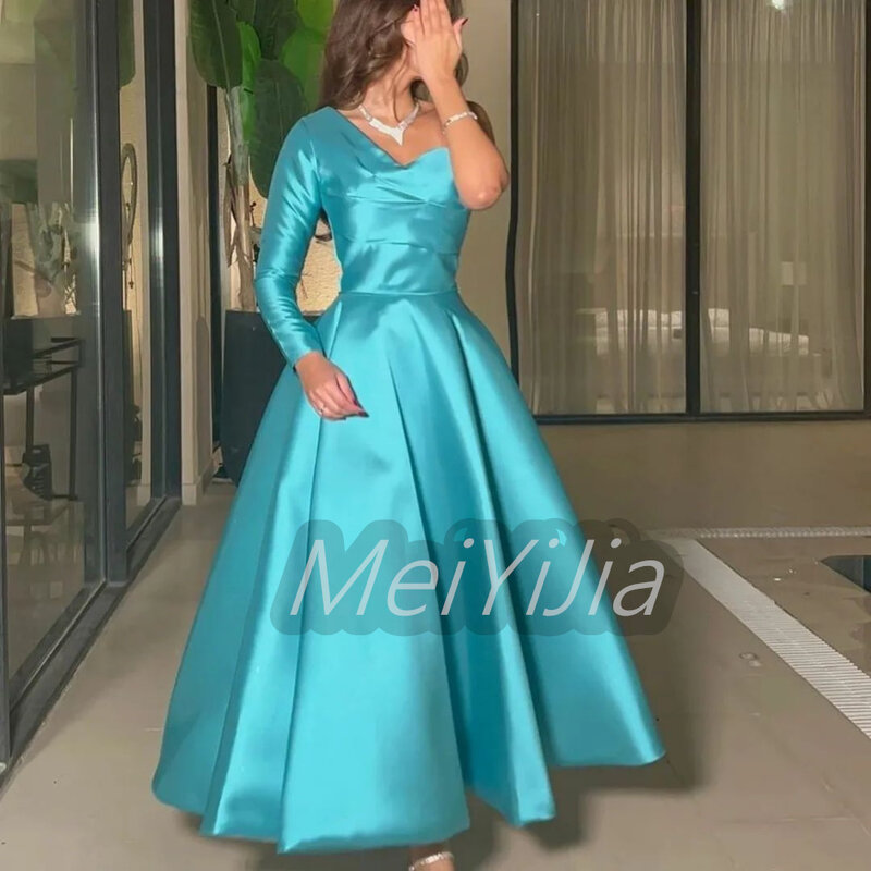 Meiyijia abito da sera Saudi Satin Ruffle elegante semplice stordimento Aline Arabia Sexy sera compleanno Club abiti estate 2024