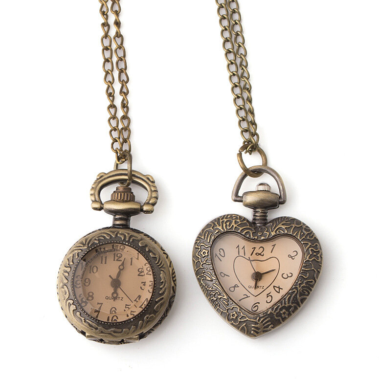Vintage Dial นาฬิกาควอตซ์สำหรับผู้ชายผู้หญิงโปร่งใส Amber Heart Fob Chain จี้สร้อยคอนาฬิกาสำหรับสุภาพสตรีของขวัญ