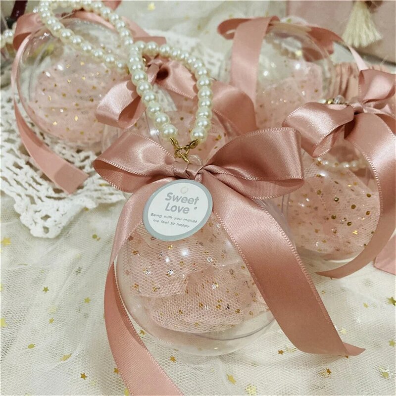 Kotak kemasan perhiasan bola merah muda plastik permen cokelat wadah penyimpanan hadiah Diy pohon Natal ornamen liontin hadiah pernikahan
