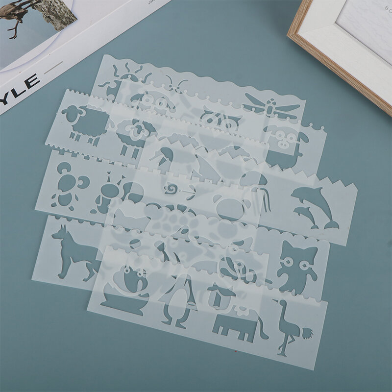 8 pçs carta onda animal em forma de diy ofício oco estêncil de camada modelo de pintura
