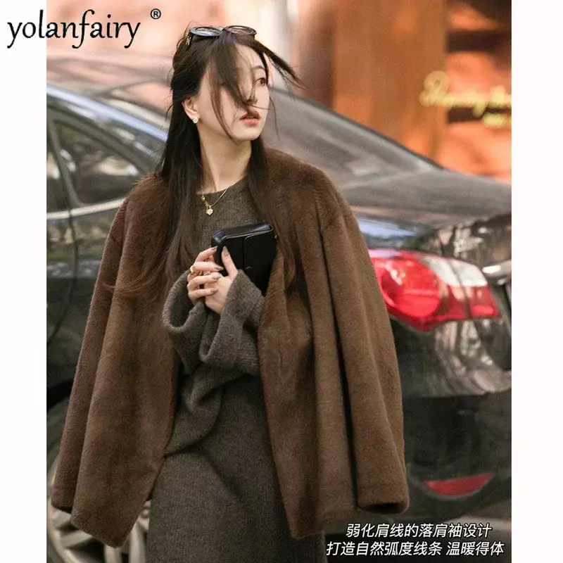 Faux Mink Fur Coat para mulheres, jaquetas de inverno, roupas, imitação, Novo, FCY4951, 2023