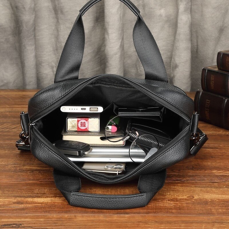 Vertikale Herren-Aktentasche aus echtem Leder mit Reiß verschluss Business-Rindsleder-Handtasche Multifunktions-Umhängetasche für Männer