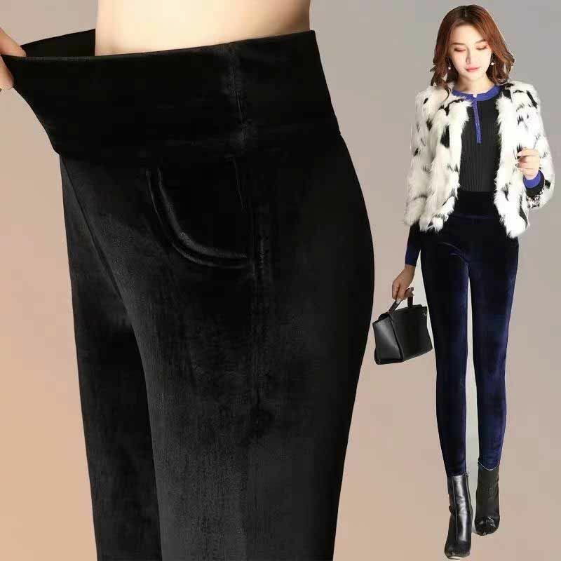 Office Lady Pleuche Two-sided Plus Fleece Slim Pencil Pants autunno inverno abbigliamento donna vita alta Solid Fashion Casual pantaloni