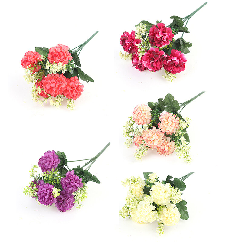 Ramo de flores artificiales de seda, Hortensia de 5 cabezas, flores falsas de lujo, y boda decoración del hogar, 1 unidad
