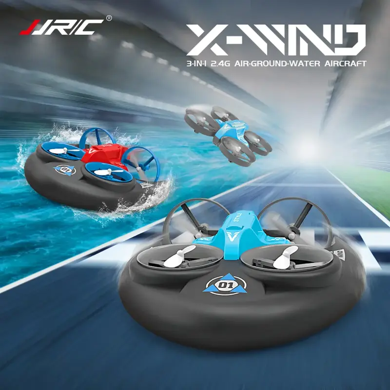 JJRC-H101 2.4G RC Water Land and Air 4 Axis Flying Hovercraft, Véhicule télécommandé, 3 en 1 RC Mini Drone, Cadeau jouet pour enfants