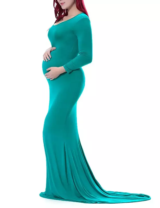 Vestido largo de manga larga para mujer embarazada, accesorios de fotografía de maternidad, vestido liso bohemio para embarazadas