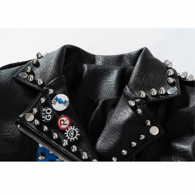 Lady large Size PU Leather Coat Women Motorcycle Leather Jacket With English Letter Casual Rivets And Slim Fit