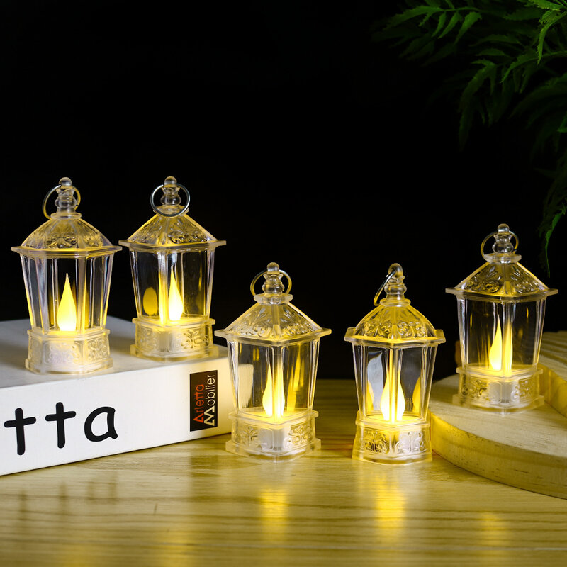 Mini lámpara de viento Hexagonal de plástico de estilo marroquí, vela electrónica Led, colgante de escritorio de Halloween y Navidad, Decoración Retro del hogar