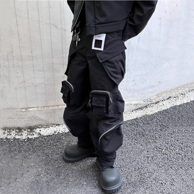 Pantalones Cargo con múltiples bolsillos para mujer, ropa de calle alta Y2K, pantalones de pierna ancha con decoración de cremallera, primavera y otoño, novedad de 2024