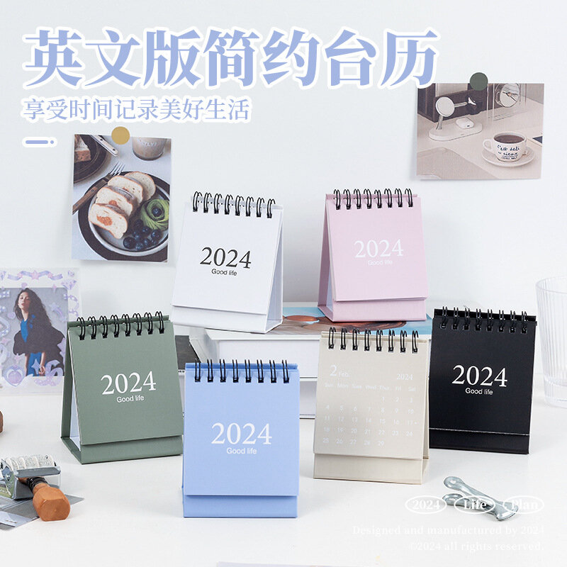 Mini calendrier anglais minimaliste, calendrier Morandi, décorations d'agne, calendrier portable, bureaux de Victorrespiration, 2024