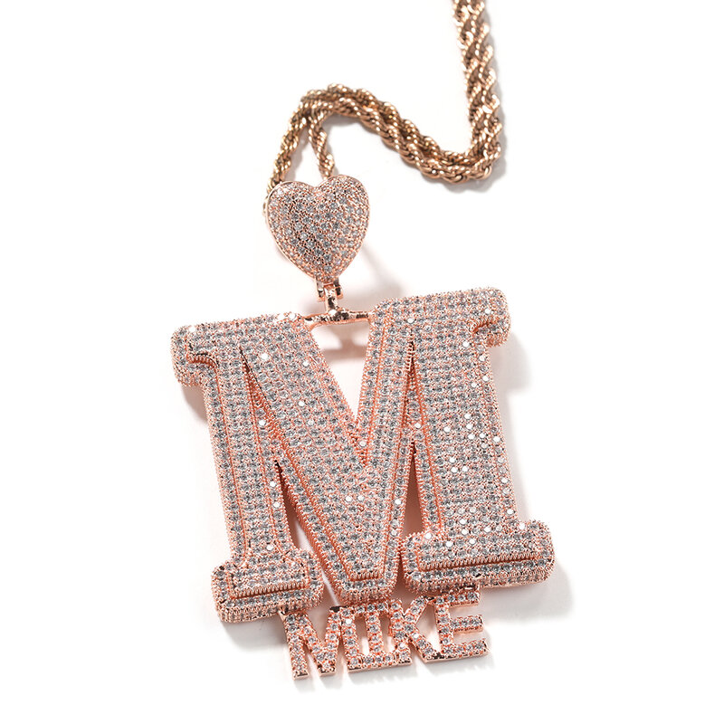UWIN Customized Heart Bail Name Necklace for Men Women Iced Out Stacked CZ Letters Charms Fashion Jewelry for Gift