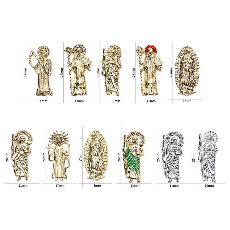 Accesorios de decoración de uñas en relieve de Metal de aleación de diamante 3D Jesús, nuevo