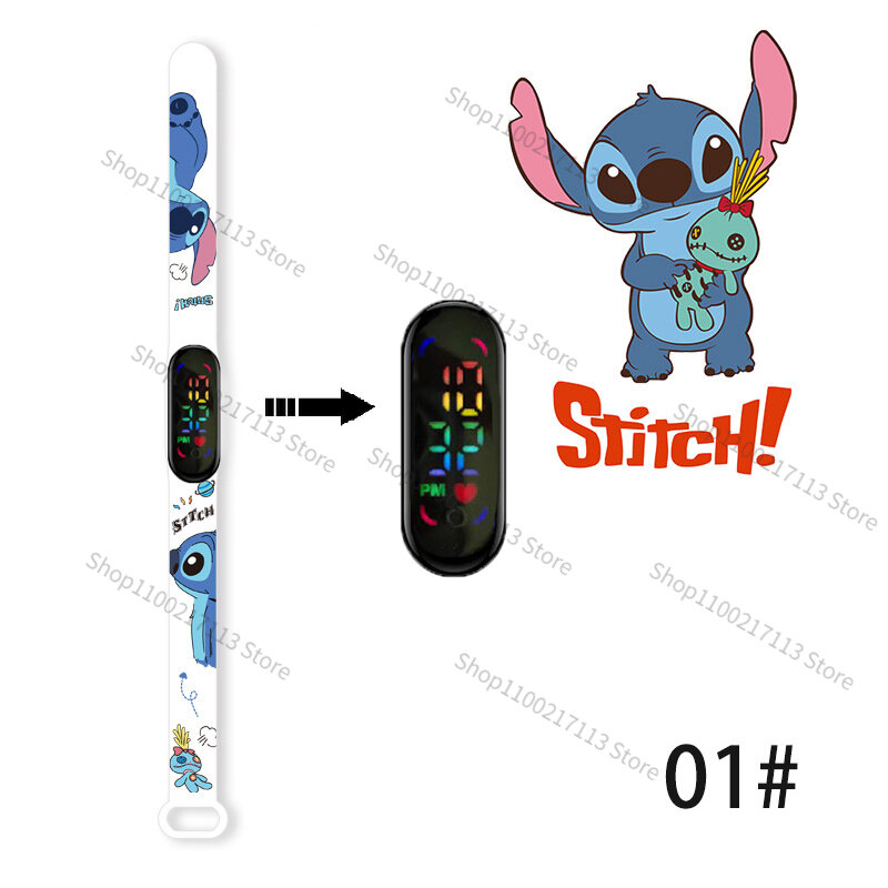 Montre-bracelet Stitch pour enfants, montre-bracelet, figurine d'anime de dessin animé, poupées Disney, LED tactile, étanche, sport, cadeaux pour enfants