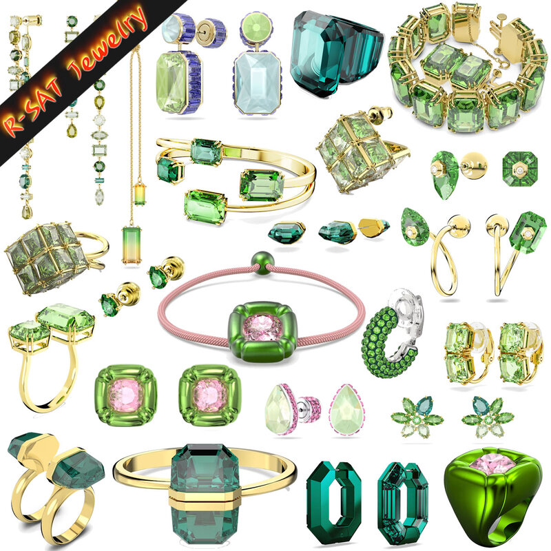 Лидер продаж 2024, Зеленый Кристалл, женский аксессуар, модные ювелирные изделия, оригинальные ожерелья, серьги, кольца, браслеты