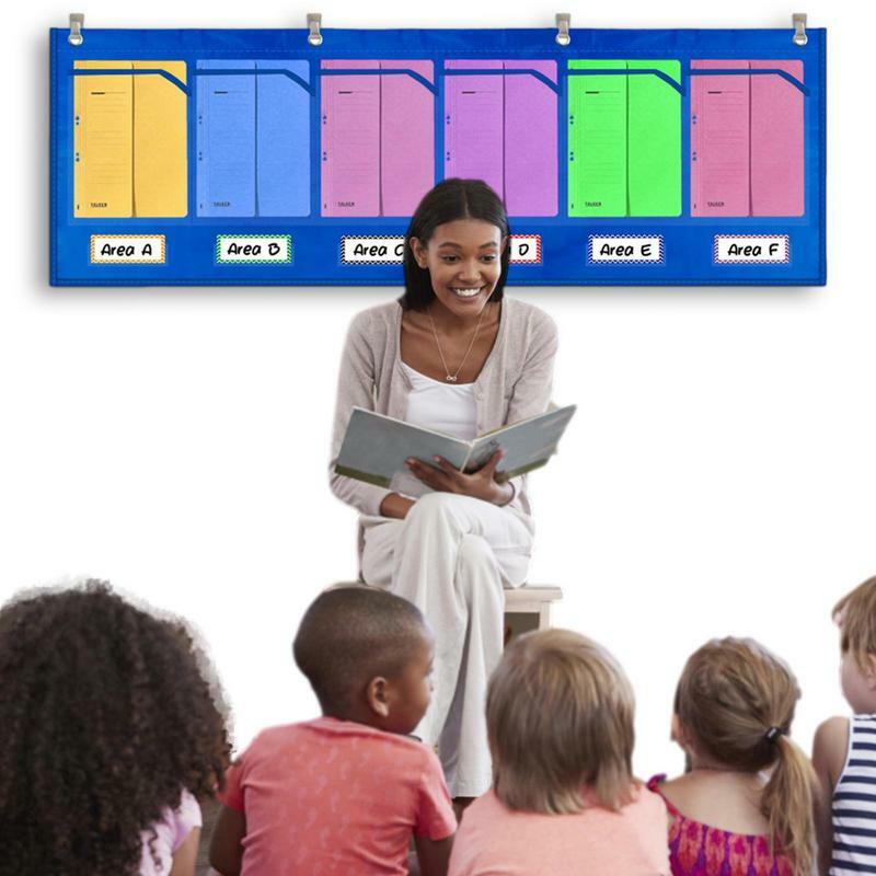 Hanging File Organizer For Classroom Storage Pocket Charts With Labels Paper Organizer With 6 Clear Pockets For Home Office