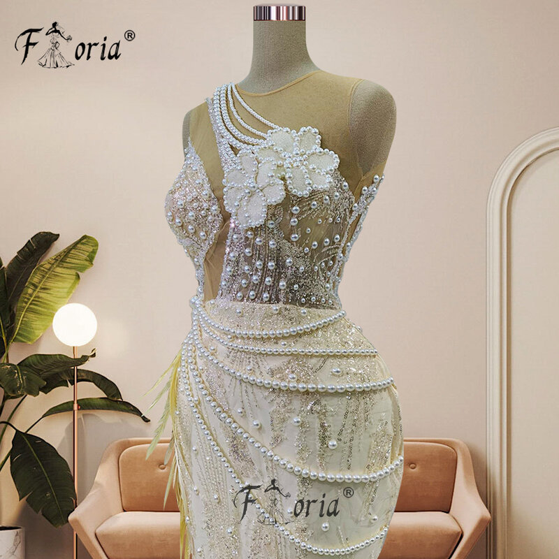 魅力的な真珠のドバイスタイルのフェザードレス,イブニングドレス,結婚式のドレス