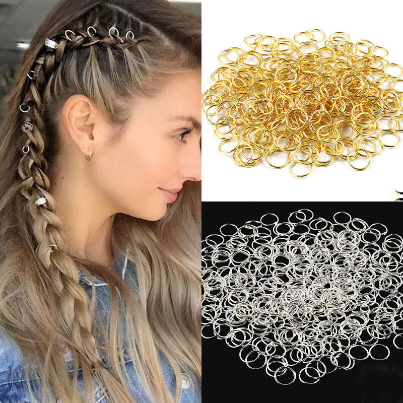 10-50 buah cincin rambut gimbal 10-16mm aksesori klip untuk wanita anak perempuan anak-anak manik-manik lingkaran kepang Styling warna emas perak