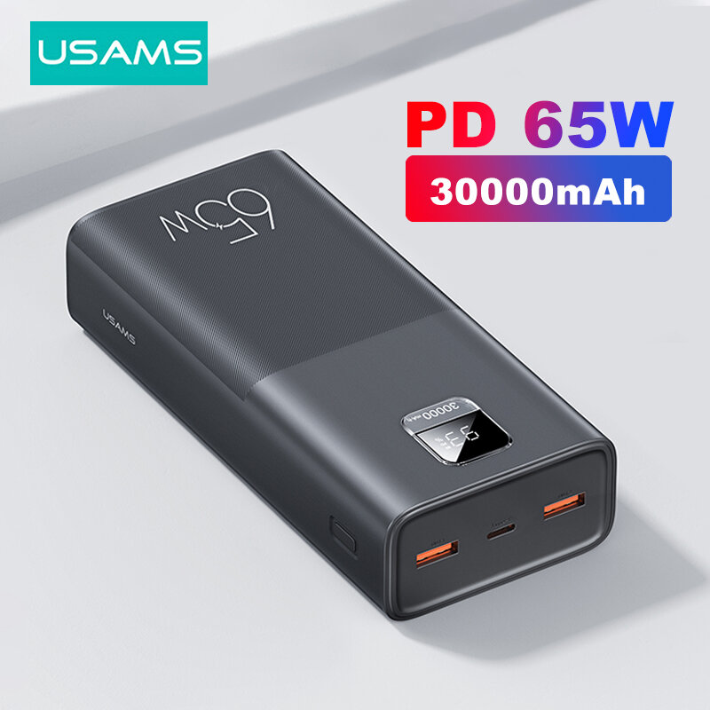 USAMS – batterie externe Portable 65W, 30000mAh, PD, Charge rapide SCP FCP, pour téléphone, ordinateur Portable, tablette, Mac
