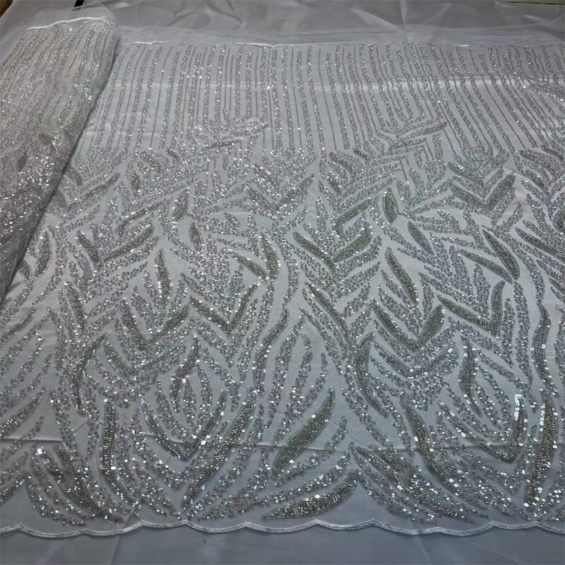 Kain renda Tulle payet berat buatan tangan Afrika 2023 kain renda manik-manik mewah Prancis kualitas tinggi untuk pernikahan pengantin CD2151