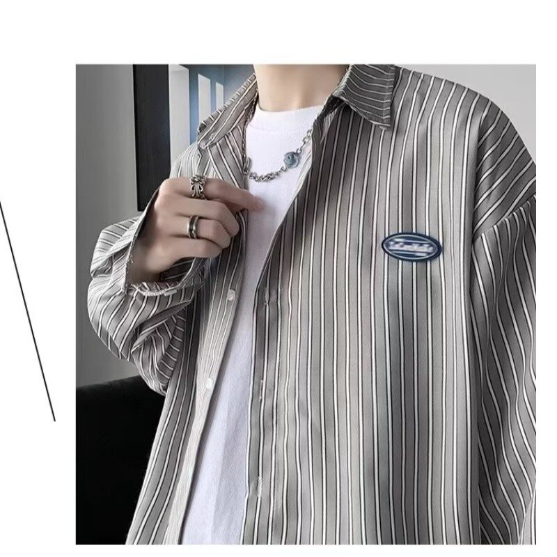 Pakaian pria kasual Korea pakaian luar Y2K Chic pakaian pria longgar Single Breasted atasan lengan panjang Streetwear kebesaran