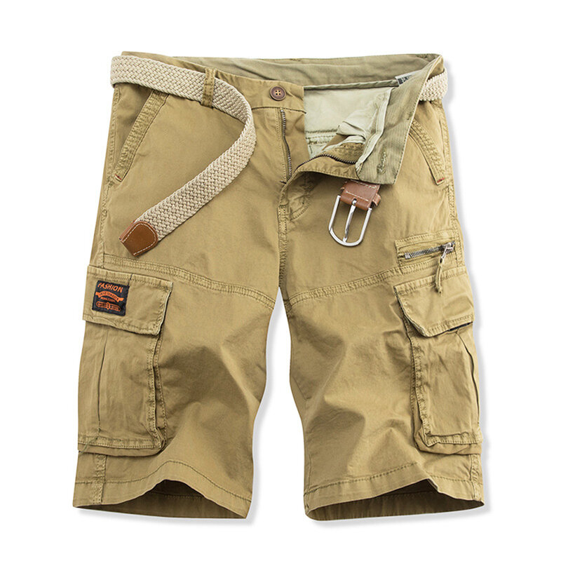 Short cargo en coton avec poches pour homme, pantalon de travail décontracté, demi-pantalon grande taille, sports de plein air d'été, capris monochrome