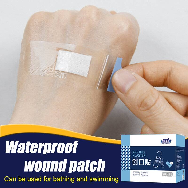 120pcs PU Transparent Waterproof Band Aid Adhesive Medical Strips Plaster for Wound Sports Bathing Home Travel First Aid Kit