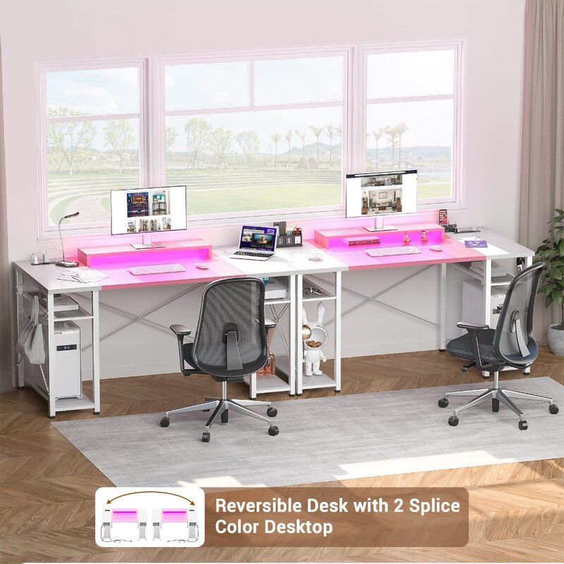 2023 New Computer Desk with LED Lights, Gaming Desk with Power Outlet and USB