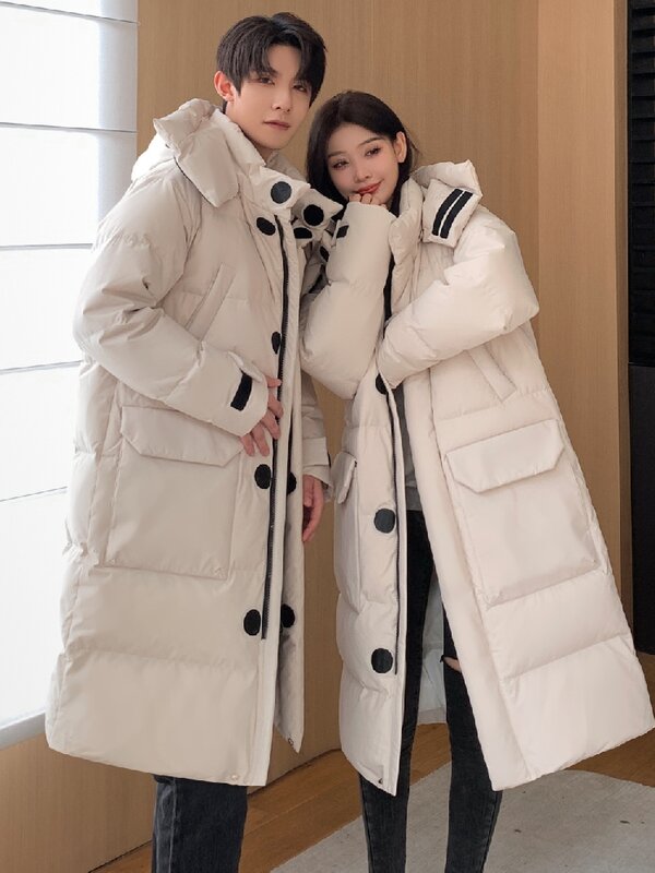 2023 Baru Wanita Pria 90% putih bebek bawah gaya perkakas Korea mantel bulu angsa musim dingin (musim dingin) hangat x-panjang pasangan jaket bulu angsa