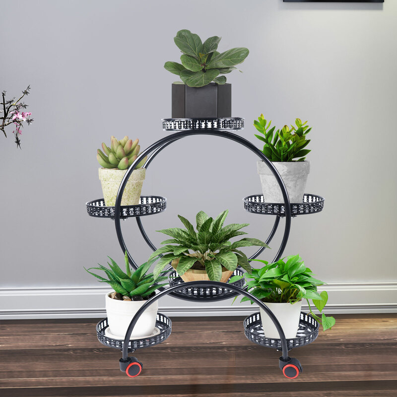 Supports de plantes en métal noir et blanc, 6 pots, support de fleurs pour jardin, coin salon, balcon et chambre à coucher