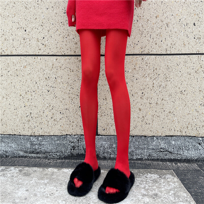 Stoking merah wanita, kaus kaki Pantyhose merah Tahun wanita, legging untuk wanita, Pantyhose beludru sutra Anti kait seksi