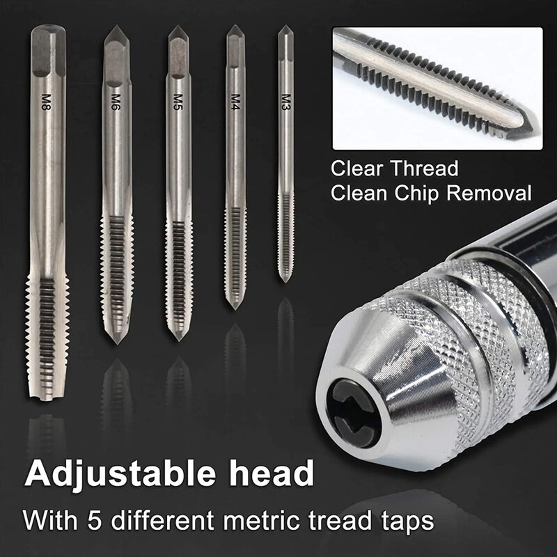 Ajustável Ratchet Mão Tap Wrench, Forward e Reverse Tapping Acessórios, Thread estendido, M3-M8, M5-M12
