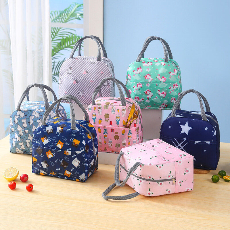 Portable Lunch Box Cartoon Animals Printed Bags Thermal Insulated Pouch For Student Kids Thickened Tote Food Cooler Lunch Bag