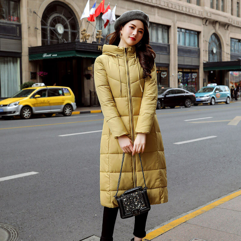 Piumino con cappuccio inverno donna cerniera lunga piumino caldo oversize nuovo solido sottile stile base Streetwear impermeabile antivento