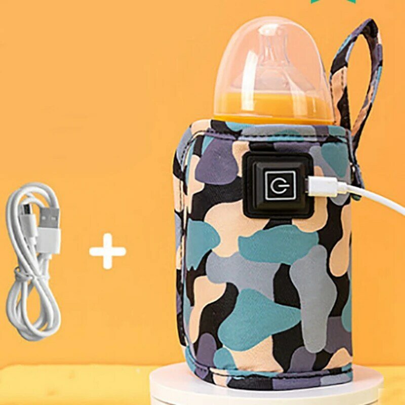 Universal pemanas air susu USB tas terisolasi kereta bayi bepergian pemanas botol menyusui kamuflase-hitam