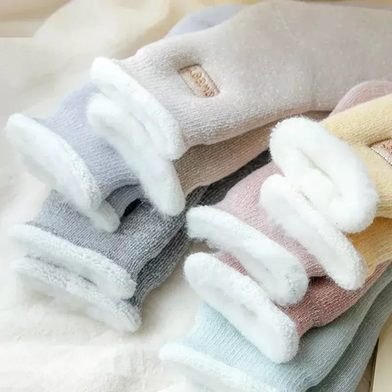 Doce bordado engrossar meias para mulheres, meninas, casual, térmica, meias de tubo médio, inverno, quente, algodão, malha, chão, dormindo, Snow Sox