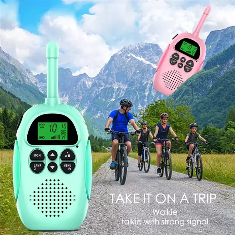 2 buah Walkie Talkie anak-anak Mini portabel 3-5km jarak jauh 1000mAh baterai Radio Interphone mainan dengan senter untuk anak laki-laki anak perempuan hadiah