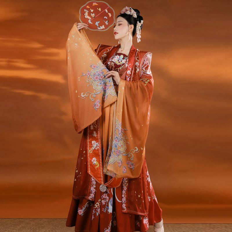 럭셔리 한푸 여성 코이 컬러 송 시스템, Xipei 대형 와이드 슬리브 긴 스커트, 자수 허리 스커트, 중국 바람 여름